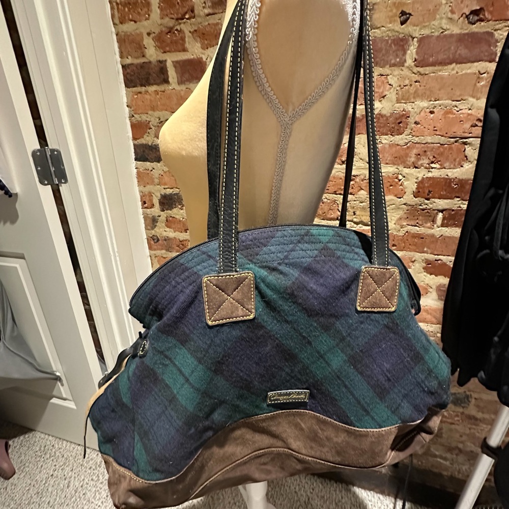 Dooney and Bourke Plaid Tote Bag with Brown Accents